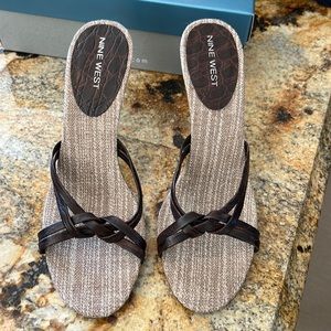 Nine West Dark Brown Croco Sandal.